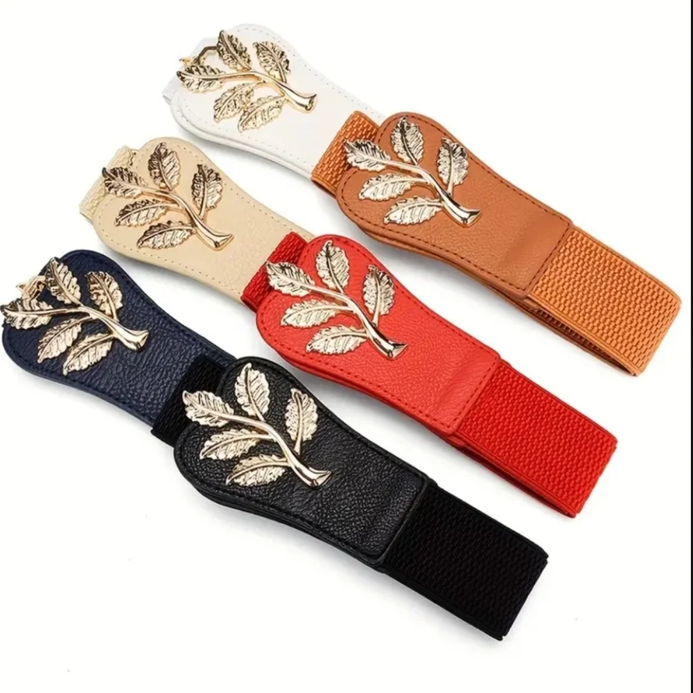 3 Golden Leaf Wide Buckle Belt/ WaistBand